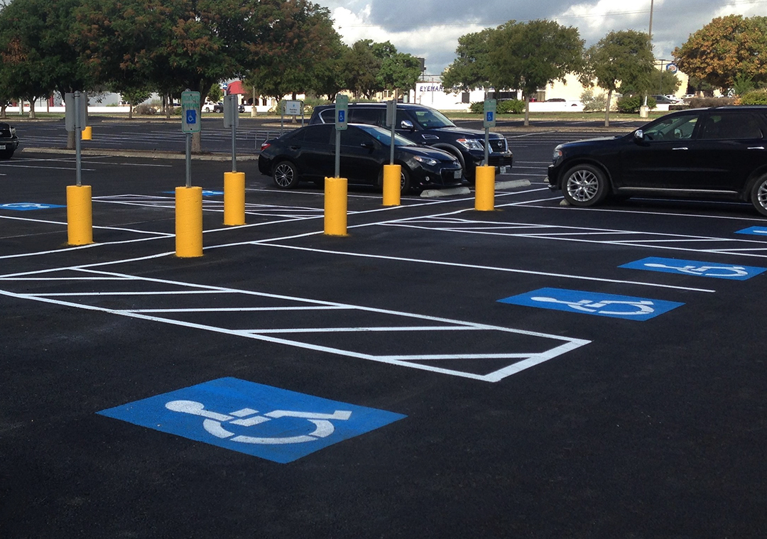 parking lot with required ADA markings