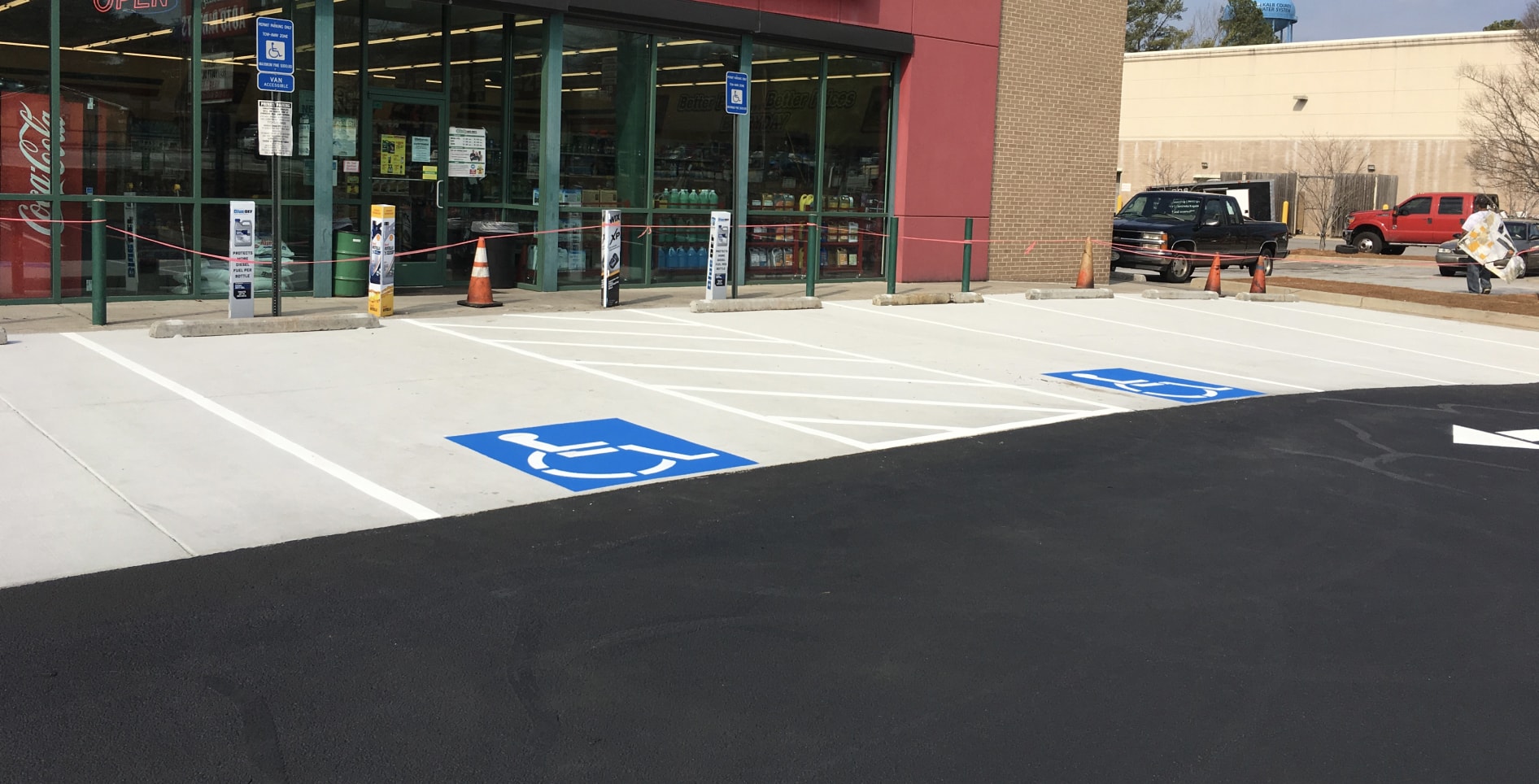 parking lot with new handicap spaces