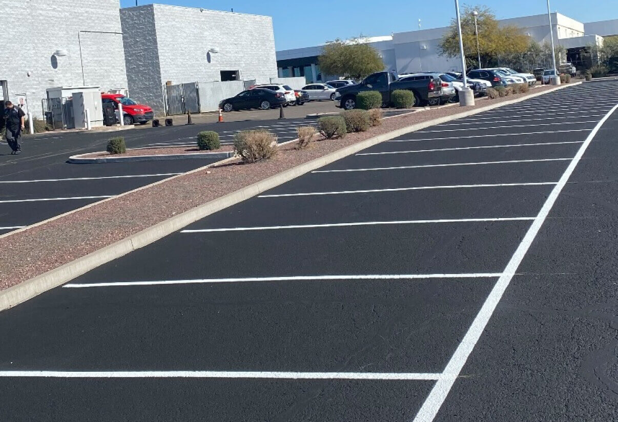 new asphalt and lines striped on parking lot