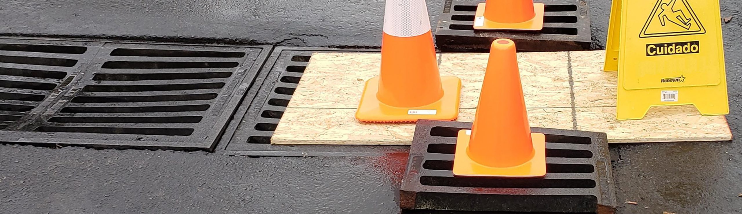 traffic cones on repairs in parking lot